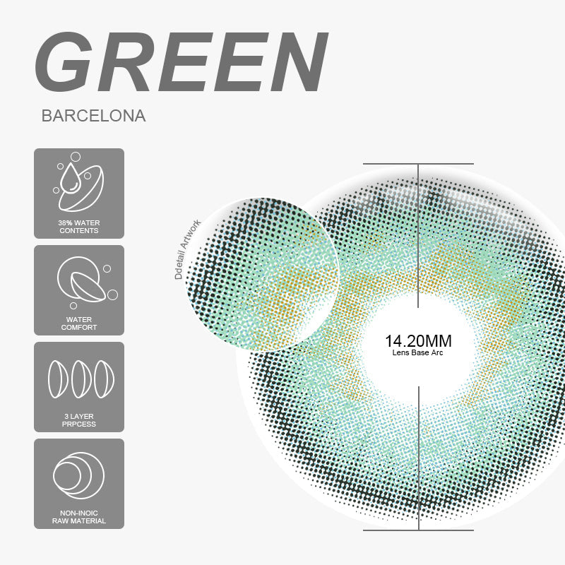 Barcelona Green 14.2mm 1 Pair | 1 Year