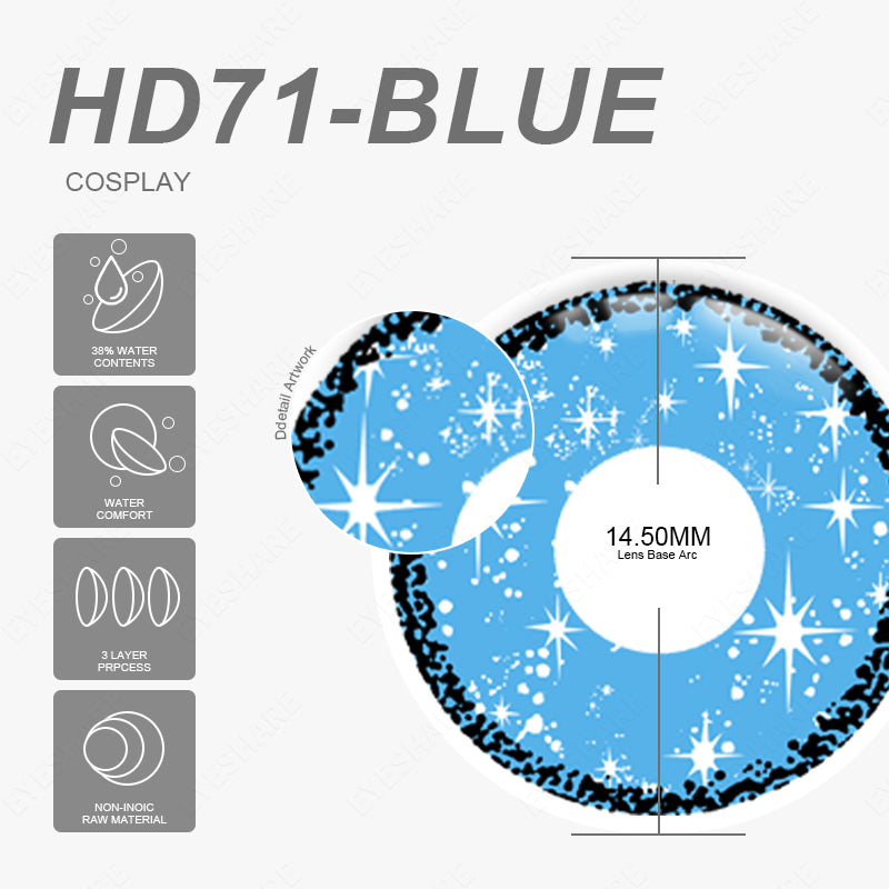 Cosplay HD71 Blue 14.5mm 1 Pair | 1 Year