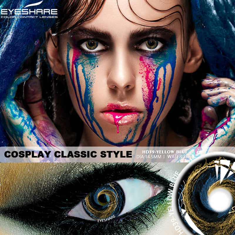 🎁 Cosplay HD39 Yellow Blue 14.5mm 1 Pair | 1 Year (100% off)